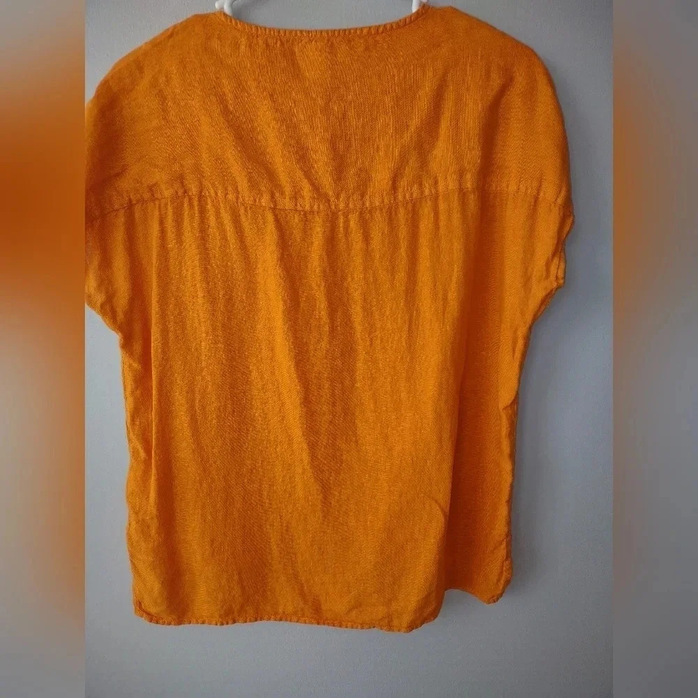 House of Harlow 100% linen top size XS orange yellow embroidered cap sle… boho - Picture 2 of 6